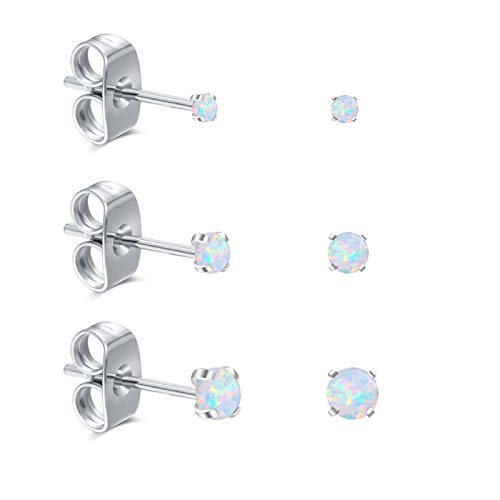 Adaier Earrings For Women Stainless Steel Small Synthetic Opal Womens Stud Earrings Set Pack Of 3(Se-29) (White 2,3,4Mm) #TOP1