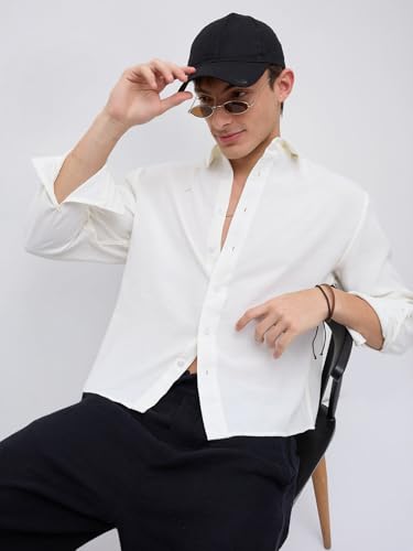 VASTRADO Pearl White Slub Crinkled Boxy Crop Shirt - Image 6