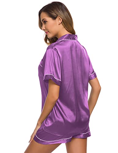 Image of SWOMOG Pajamas Set Short Sleeve Sleepwear Womens Button Down Nightwear Soft Pj Lounge