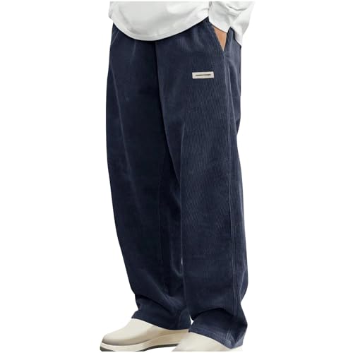 Mens Pants Fall Winter Fashion Casual Straight Leg Trousers Elastic Waist Solid Color Loose Jogger Pant
