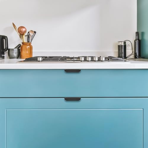 Image of Matte Black Cabinet Handles Finger Edge Pulls 3 Inch CC 6 Pack | Low-Profile Finger Grip, Cabinet Door Edge Mount, Smooth Handle Shape, 5.9 Inch (150mm), For Drawers, Cupboards, Kitchen