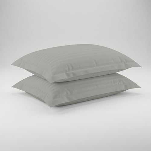 Image of LINENWALAS Cotton 300 TC Standard Size Pillow Cover | 2 cm Sateen Stripe Design | Cloud-Soft, Breathable & Skin-Safe | Oeko-TEX Certified Hotel-Style Bedding (18x28 inch, Set of 2, Silver Grey)