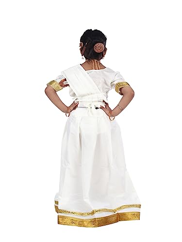 Image of BookMyCostume Polyester Mohiniyattam Indian Classical Dance Costume for Girls and Women with 10 Pcs Jewellery Set 5-6 Years,Multicolor