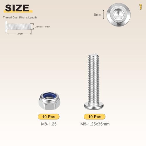 Image of METALLIXITY Crib Screws Replacement Set(M8-1.25x35) 20Pcs, Silver Tone, 304 Stainless Steel Hex Socket Furniture Bolts Screws - for Furniture Woodworking Project, Silver Tone