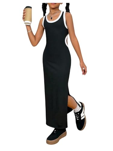 Girl's Summer Cut Out Scoop Neck Maxi Dress Sleeveless Split Hem Casual Dresses