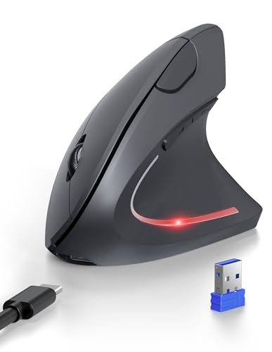 TECKNET Ratón Ergonómico Inalámbrico Recargable, Raton Vertical Bluetooth Multidispositivo(BT5.0/3.0 + 2.4G) 4800DPI Ajustable, 6 Botones, Raton Inalámbrico para Ordenador, Portátil, Mac, PC, Windows