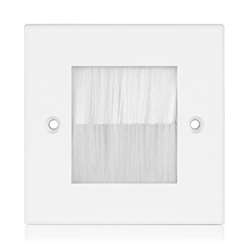 TNP Plaque Murale Brosse - Lot de 1, pour Passe câble Murale, Sortie de Cable, Passe de Cable Mural TV, Prise télévision Murale, Cache Cable TV Mural Invisible VGA, HDMI, Blanc, avec Brosse Blanc Cover