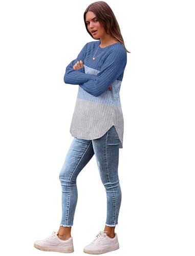 Image of Saloogoe Long Sleeve Shirts for Women 2025 Fall Clothes Tunic Tops Loose Fit Dressy Crewneck Pullover Sweaters Curved Hem