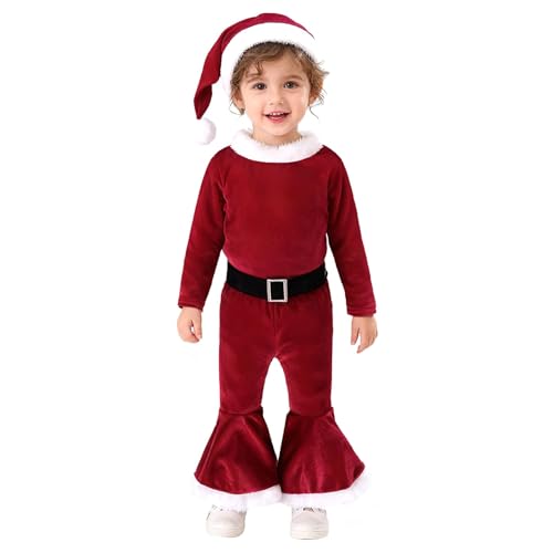 TAGVO Bebe Niña Disfraz de Elfo Navidad Conjunto 3 PC Set Ropa Pantalones Diadema Sombrero, Regalos para Niñas 1-9 Años