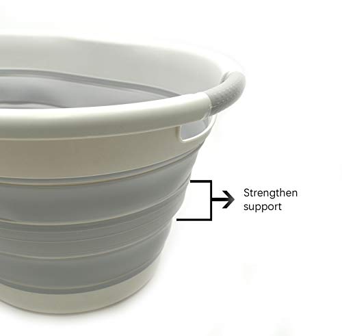 Image of SAMMART 36L (9.5 gallon) Collapsible Plastic Laundry Basket - Oval Tub /Basket - Foldable Storage Container /Organizer - Portable Washing Tub - Space Saving Laundry Hamper (Oval, Grey /Grey)