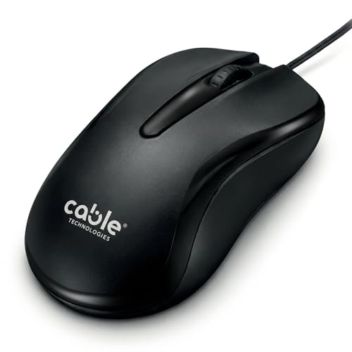 Cable Technologies Ratón 1600 dpi con Cable USB, ergonómico, ambidiestro, óptico, Alta precisión, 3 Botones, Rueda de Desplazamiento, Plug & Play, Cable de 1,5 m, para PC, portátil, Windows Mac