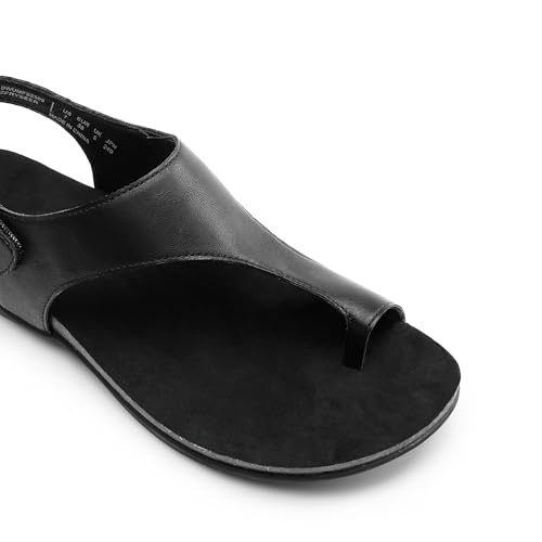 DREAM PAIRS DREAM PAIRS Women's Comfortable Cork Footbed Arch Support Sandals Casual to Dressy Thong Walking Flat Sandals for Summer,Size 7,All Black,DWUMFS2509
