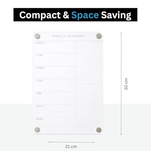 Image of Acrylic Magnetic Weekly Planner - Clear Calendar for Fridge | Magnetic Board for Refrigerator, Weekly Meal Planner Includes 2 Marker Pen | A4 Size (21x30cm)