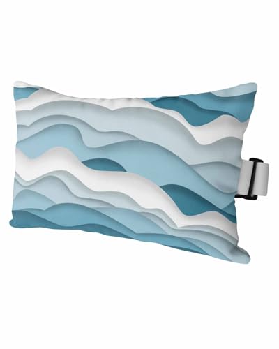HERBED Outdoor Pillows Covers with Inserts Gradient Ocean Waves Blue Gradient Waves Waterproof Pillow with Adjustable Strap Throw Pillows for Patio Furniture Pool Lounge Chair, 11x16 Inch, 1PCS