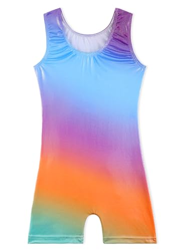 Leotards for Girls Gymnastics Toddler Dance Biketards Mermaid Unicorn Athletic Dance Wear Shiny Rainbow Blue Hotpink