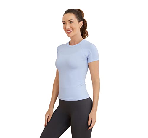 Image of MathCat Short Sleeve Workout Tops for Women, Seamless Women's Compression Shirt, Yoga Running Athletic Shirts Soft Gym Tops