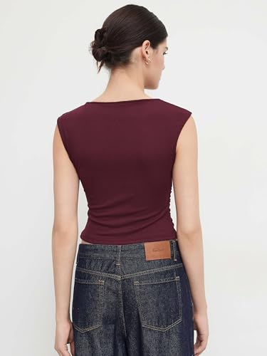 Image of CIDER Boat Neck Tops for Women Sleeveless Ruched Crop Tank Tops | Slim Fit, Trendy Summer Outfits, Casual Tee Shirt
