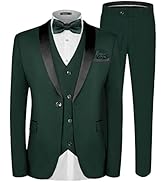 MAGE MALE Men's Slim Fit 3 Piece Suit One Button Solid Shawl Lapel Blazer Jacket Vest Pants Set w...