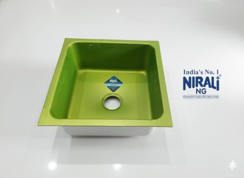 Image of NIRALI Kitchen Sink 19 x 19 Inch Omni 304 Heavy Duty Stainless Steel | Single bowl Sink Round Coupling | Rust & Stain Resistant | Satin Finish | Minimizes Sound Sink (Satin, 19 inch X 19 inch X 9 inch)