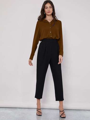 Image of GRECIILOOKS Women's Oversized Fit Rayon Crop Top Shirt | Comfortable Rich Korean Button Down | Workwear Top for Office & Casual Outfit