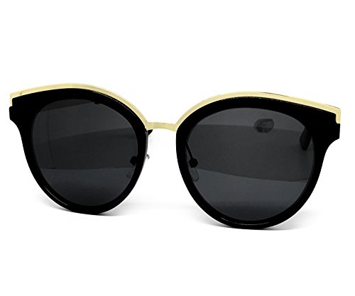 6578 Premium Retro Cats eye Funky Fashion Tint Candy Flat Metal Aviator Sunglasses (Cats eye, BLACK)3