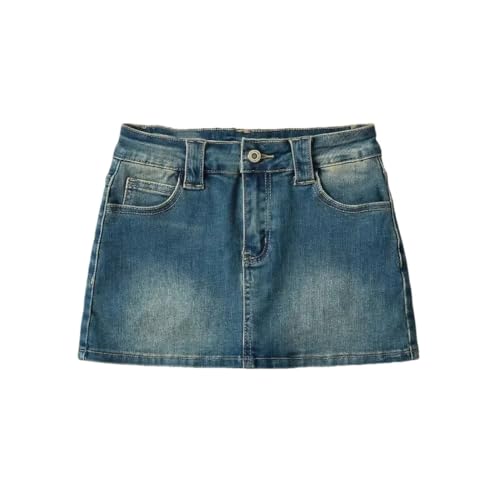 Women's Retro Washed Bleach Denim Mini Skirt High Waist Slimming Bodycon Cotton Knitted Short Skirt