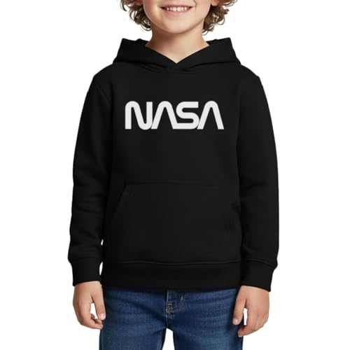 Spreadshirt NASA Official Merchandise Worm Logo Kids/Teenager Premium Organic Hoodie, 158/164 (12 Years), black