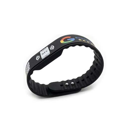 Smart NFC Social Media Wristband – Silicone QR Bracelet for Facebook, Instagram & Google Reviews | Waterproof | Lifetime Link Update | Analytics Dashboard (NFC-WB-GOOG-BLK-V1)
