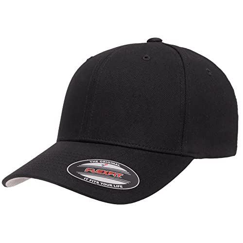 Flexfit 5001 Standard Cotton Twill Fitted Baseball Cap (Black, L/XL)