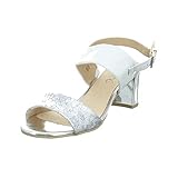 CAPRICE Damen 28302-928 Silber/Weiße Glattleder Sandalette Größe 38 EU Silver/White