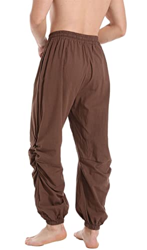 PACEIADTA Mens Cotton Linen Drawstring Pants Elastic Waist Casual Jogger Yoga Pant (40, Brown)3
