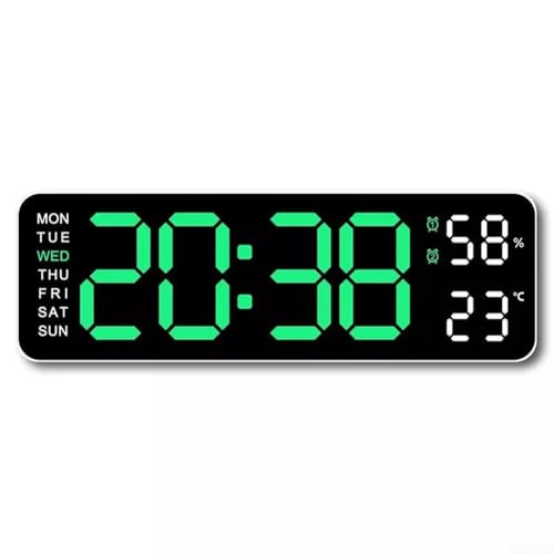Jotekonoby Reloj despertador digital con pantalla LED grande, calendario, temperatura y fecha, para uso en pared o escritorio en el hogar y la oficina (luz verde)