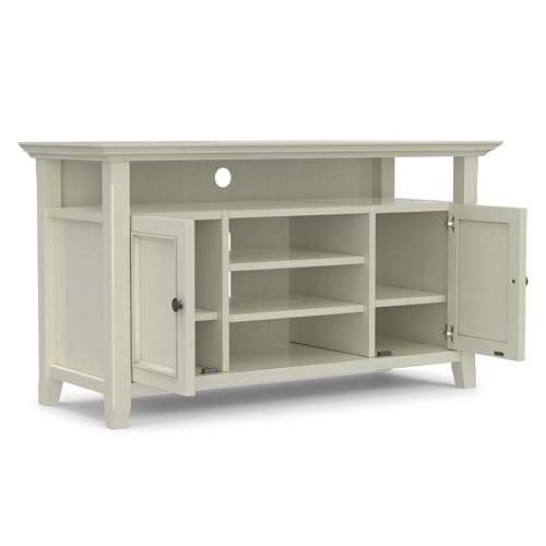 Image of SIMPLIHOME Amherst 54 inch Wide Solid Wood TV Stand in Antique White