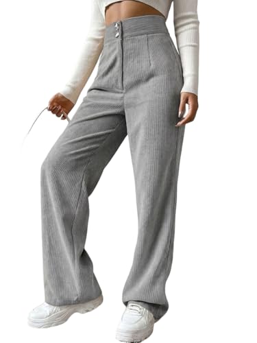 Image of Women's Wide Leg Bottomwear with Pocket || Corduroy Mid Rise Loose & Relaxed Fit Casual Korean Baggy Trousers for Woman Elegant Workwear for Office, College & Events