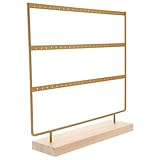 ibasenice Soporte para Pendientes de Hierro Forjado Base de Madera Expositor de Joyas de 3 Niveles para Colgar Anillos y Pulseras en Espacios Interiores