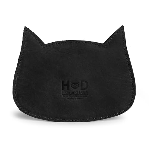 Image of Hide & Drink, Cat Shape Wallet Handmade from Full Grain Leather - Charcoal Black