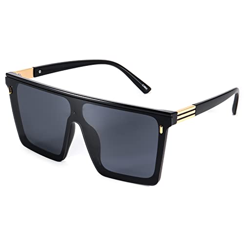 Dollger Square Oversized Sunglasses for Women Men Trendy Flat Top Big Black Shades UV400 Sunnies