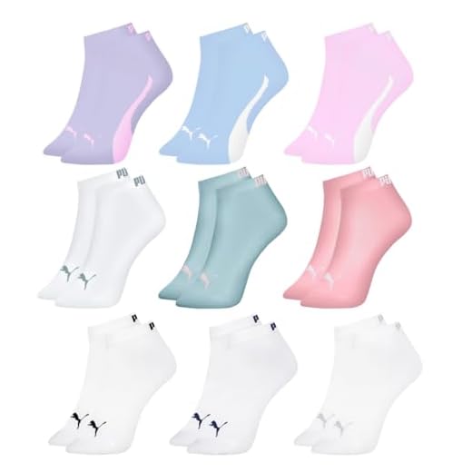 Kit 09 Pares de Meia Puma Sapatilha Feminino Adulto | 4 Brancas - 2 Rosas - 1 Lilas - 1 Verde - 1 Azul | 34-39