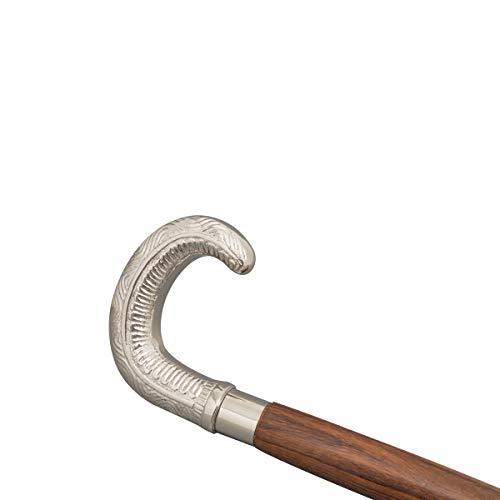 Bengala de Madeira com Cabo de Zamac Trabalhada em Alto Relevo Geométrico Rojemac Marrom Latão