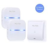 Timbre Inalmbrico sin Batera, Timbre de Puerta Impermeable IP55, 2 Receptor 1 Transmisor, 500 Pie de Alcance, 58 Melodas y 4 Niveles Volumen, Indicadores LED, Energa Autogeneracin, Blanco