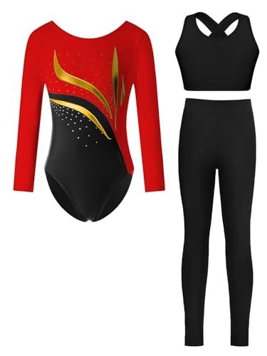 Léotard bodysuit manches longues fille pour danse et gym TiaoBug 5-16 ans
