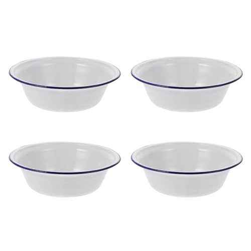 4Pcs Enamel Soup Bowl Vintage Enameled Basin Retro Enameled Bowl Enamel Mixing Bowl Enamelware Salad Serving Bowl Ramen Basin 20cm