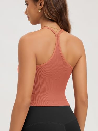 ODODOS Seamless Sweetheart Neck Crop Tank for Women Ribbed Strappy Racerback Cropped Cami Tops4