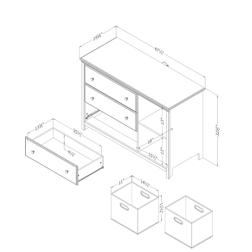 South Shore Cotton Candy 3-Drawer Dresser with Baskets Bleached Oak, Coastal - Image 3