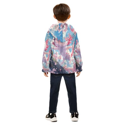 Cute Axolotl Pink Cherry Blossoms Toddler Fleece Jacket Girl Boys Hooded Fleece Jacket Coat Warm Outwear Zip-up 3-10T4