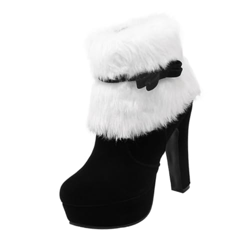 Bottines Hiver de Noël à Talons Hauts Plateforme Peluche Fermeture Éclair Femmes