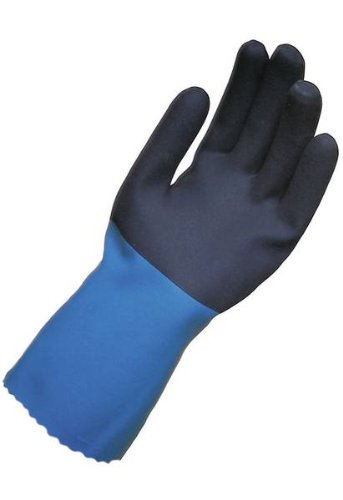 MAPA StanZoil NL-34 Neoprene Mediumweight Glove, Chemical Resistant, 12" Length, Size 7, Black/Blue (Box of 12 Pairs)