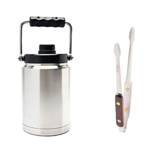 LPYROSE アイスジャグ クーラーバケット 1.9L 大容量 保温 保冷 真空断熱 ステンレス 魔法瓶 24時間保温 氷が溶けにくい 広口 洗いやすい キャンプ アウトドア スポーツ ピクニック 携帯 水筒 ウォータージャグ 漏れ防止 (シルバー,2点