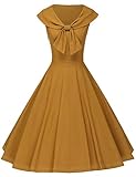 GownTown Women's Retro Style Bowknot Casual Party Swing Dress with Pocket Ginger Yellow