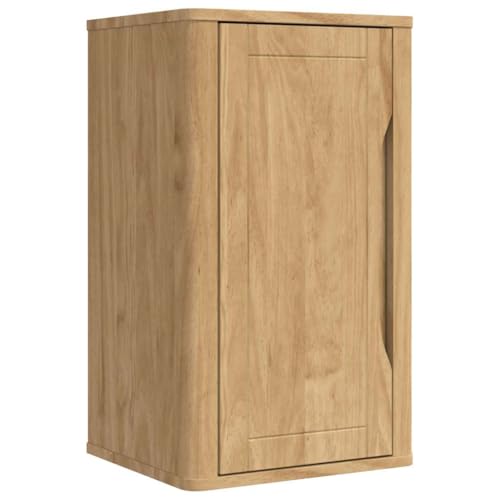 Mhdvray Armoire Murale de Salle de Bain Floro en Bois de Pin Massif Finition Cirée Marron - Meuble de Rangement Suspendu avec Étagère Réglable et Porte -...